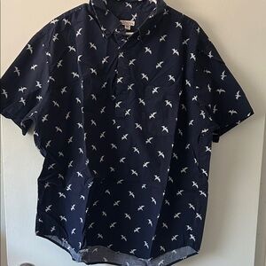 Merona Navy Blue Shirt with White Bird Pattern
